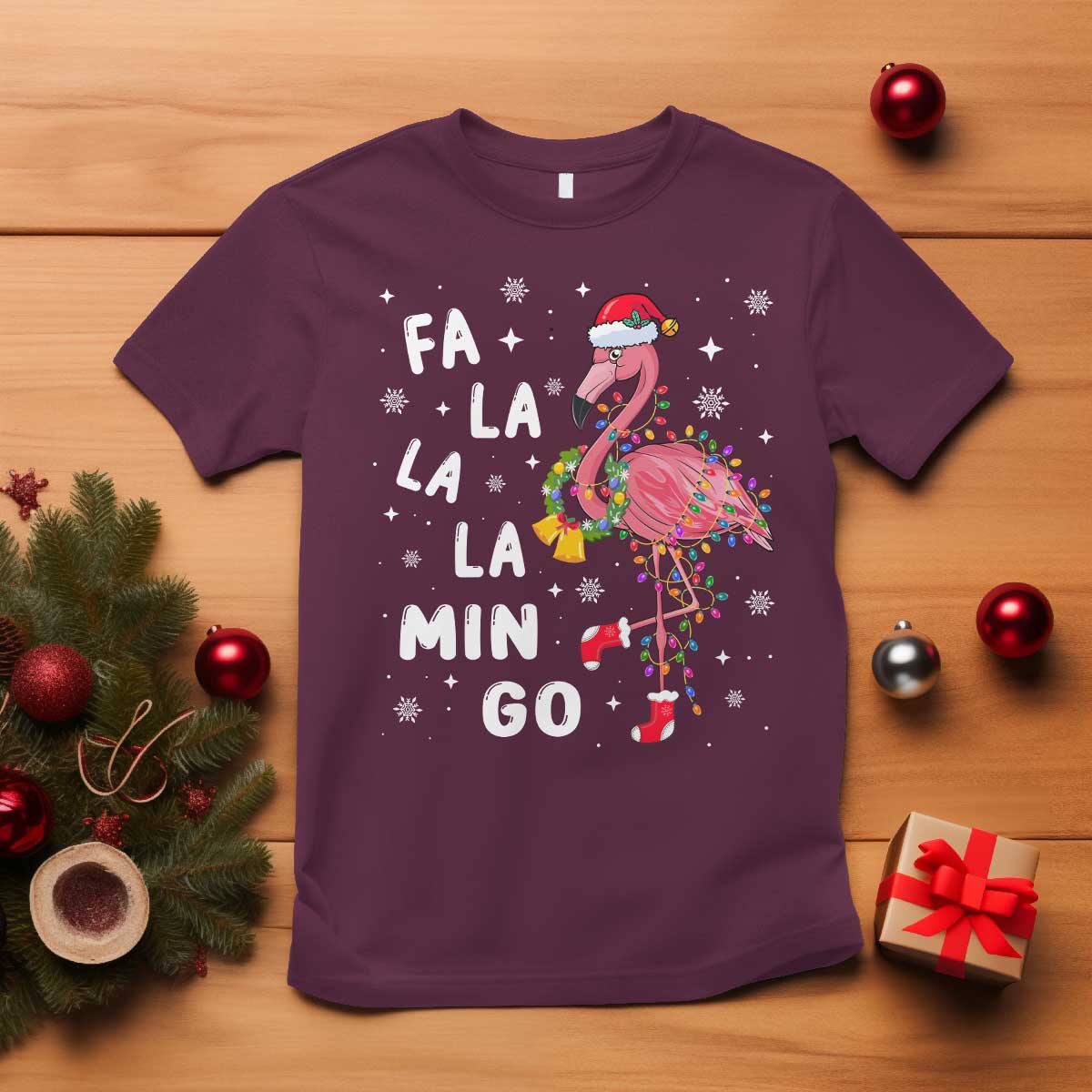 Christmas Flamingo T Shirt Hawaii Christmas Xmas Lights Tree - Wonder Print Shop