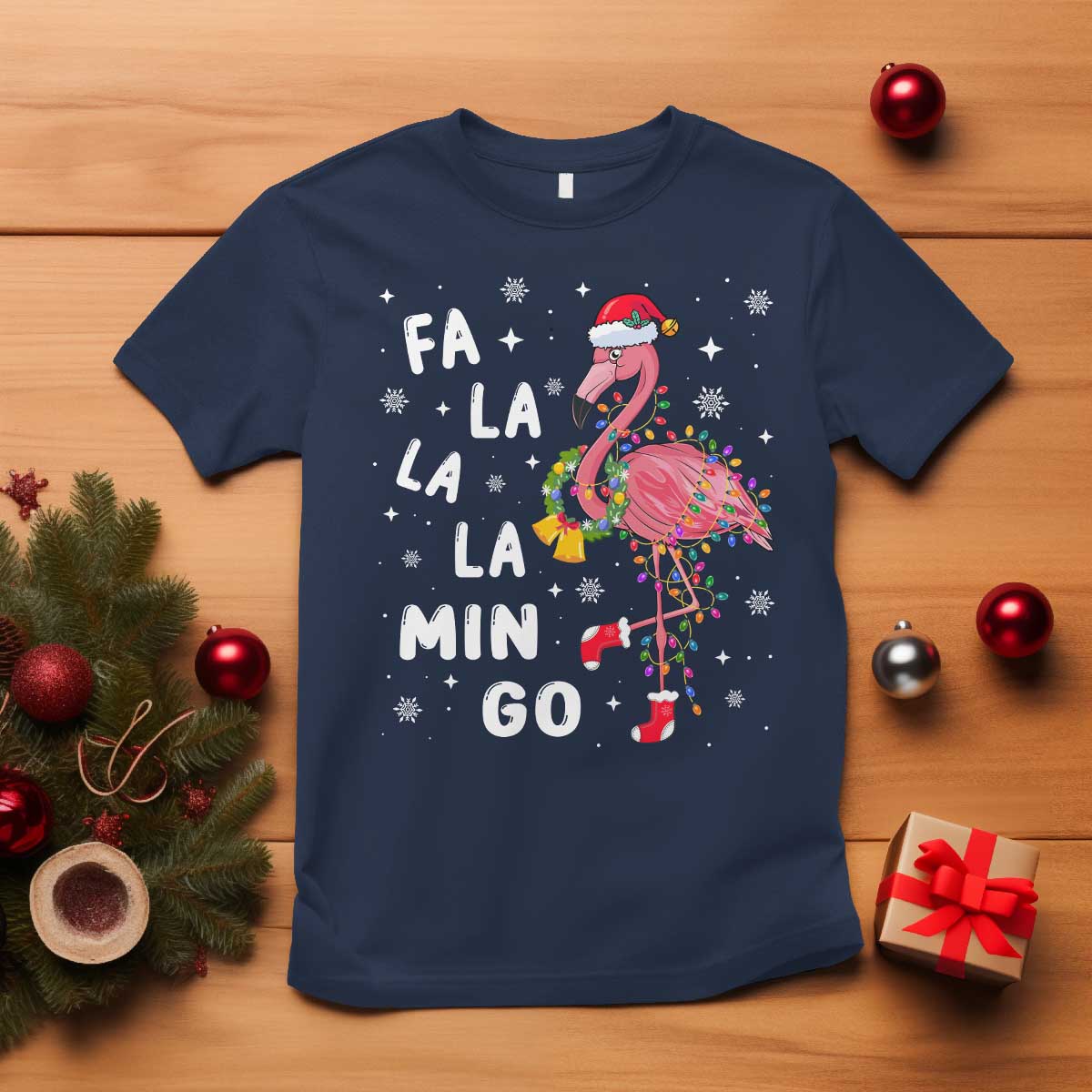 Christmas Flamingo T Shirt Hawaii Christmas Xmas Lights Tree - Wonder Print Shop
