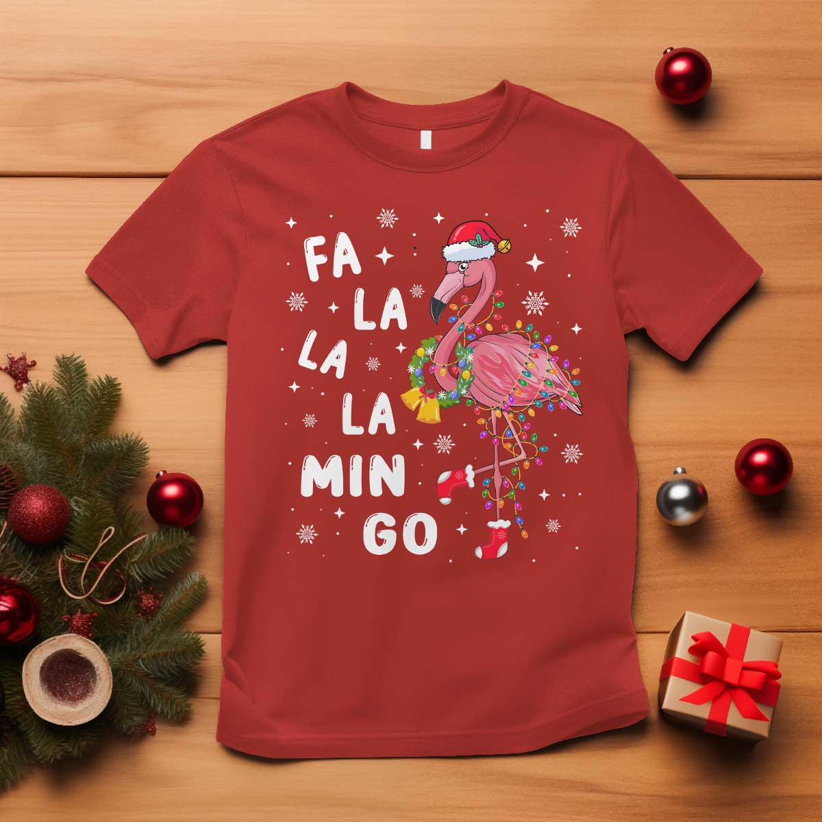 Christmas Flamingo T Shirt Hawaii Christmas Xmas Lights Tree - Wonder Print Shop