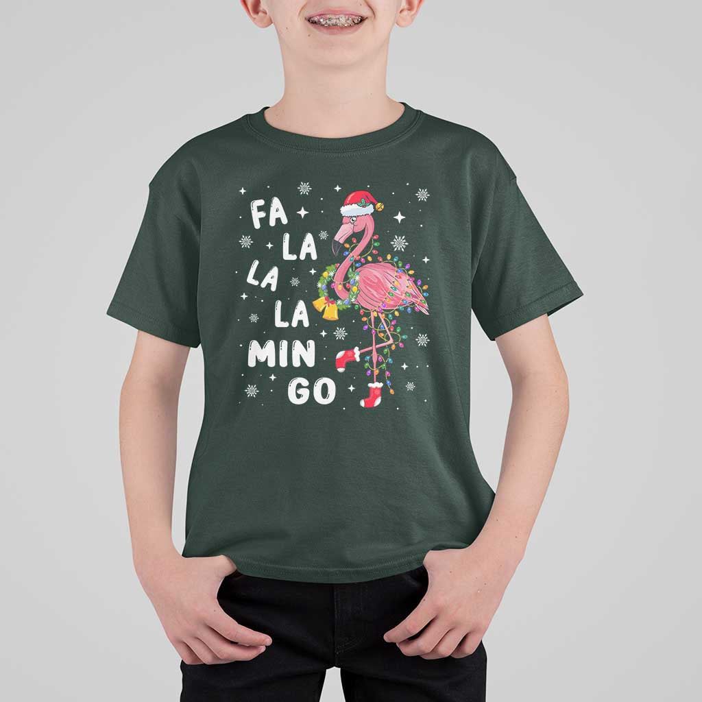 Christmas Flamingo T Shirt For Kid Hawaii Christmas Xmas Lights Tree - Wonder Print Shop