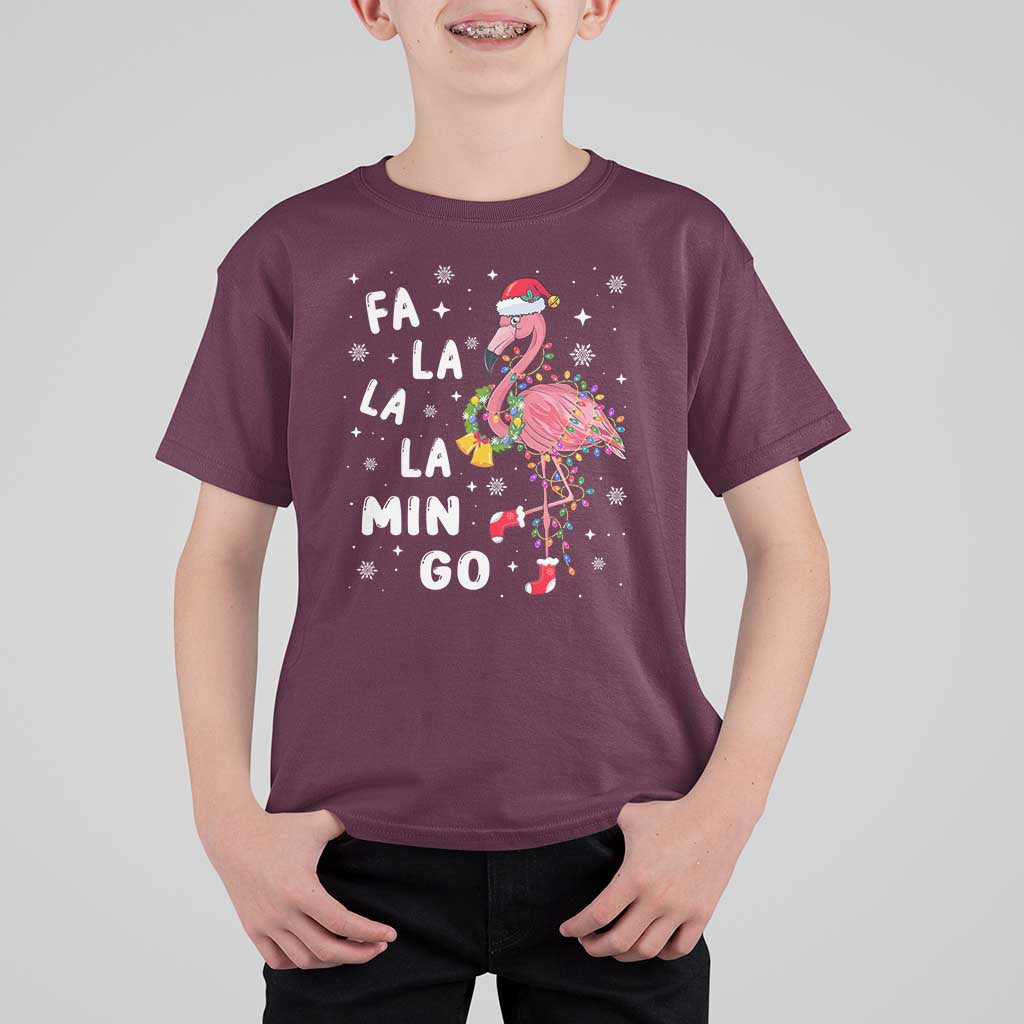Christmas Flamingo T Shirt For Kid Hawaii Christmas Xmas Lights Tree - Wonder Print Shop