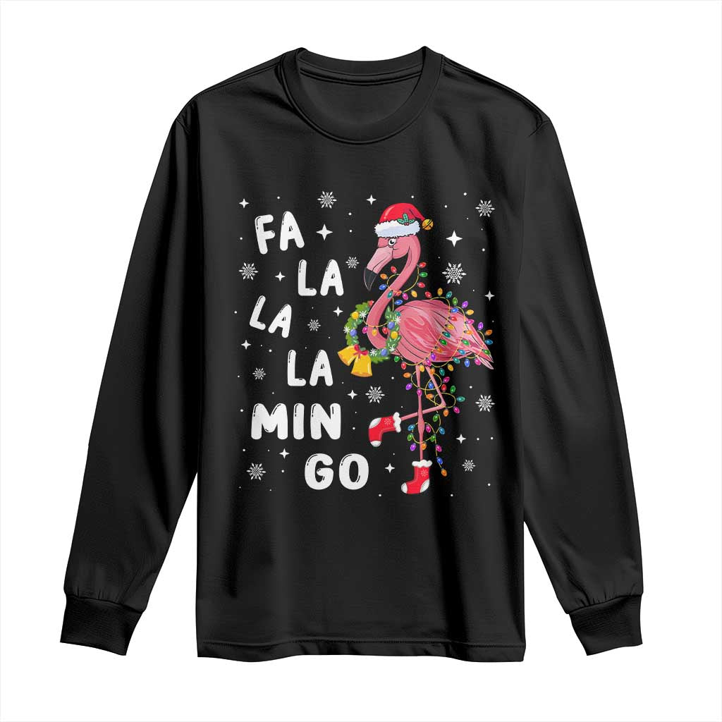 Christmas Flamingo Long Sleeve Shirt Hawaii Christmas Xmas Lights Tree