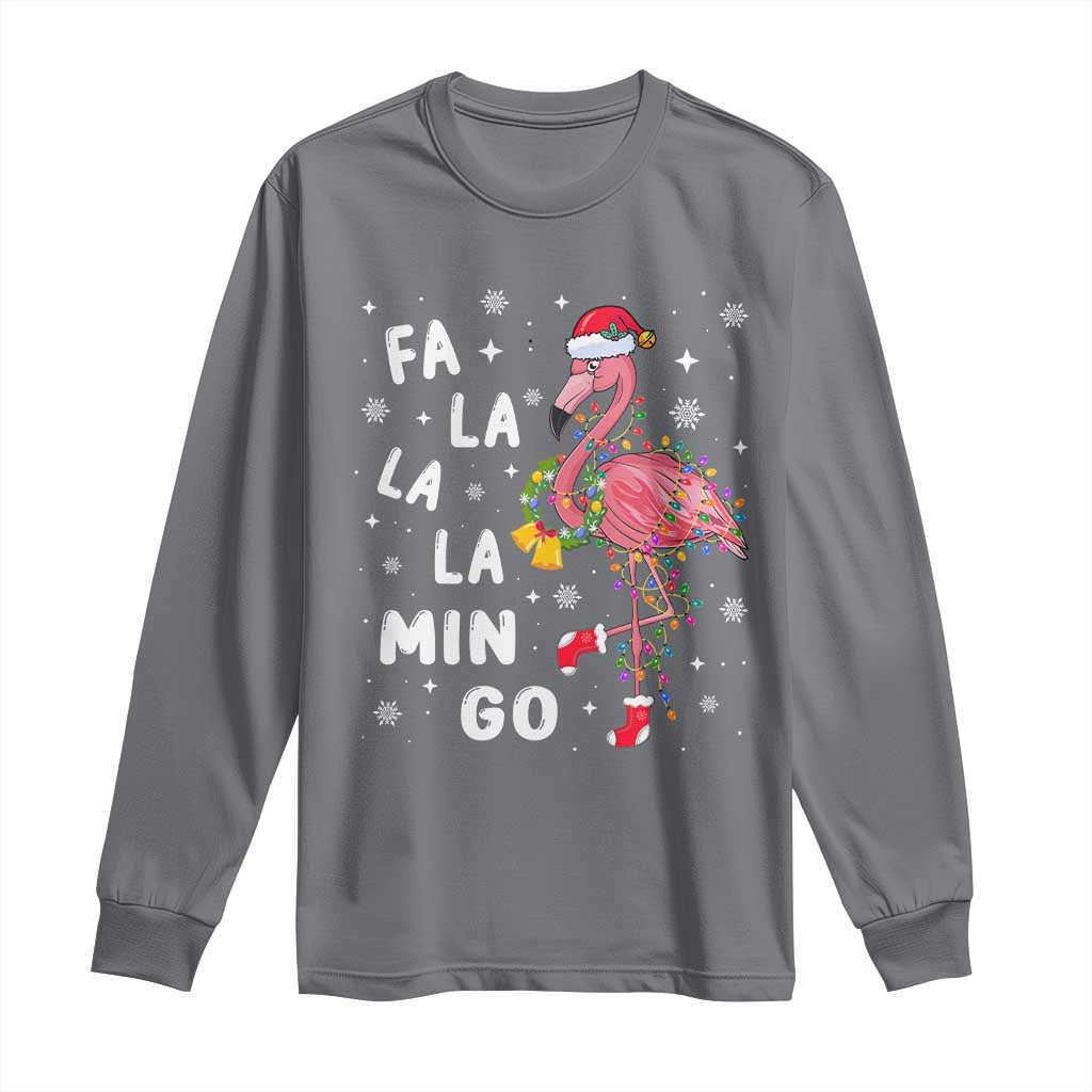 Christmas Flamingo Long Sleeve Shirt Hawaii Christmas Xmas Lights Tree