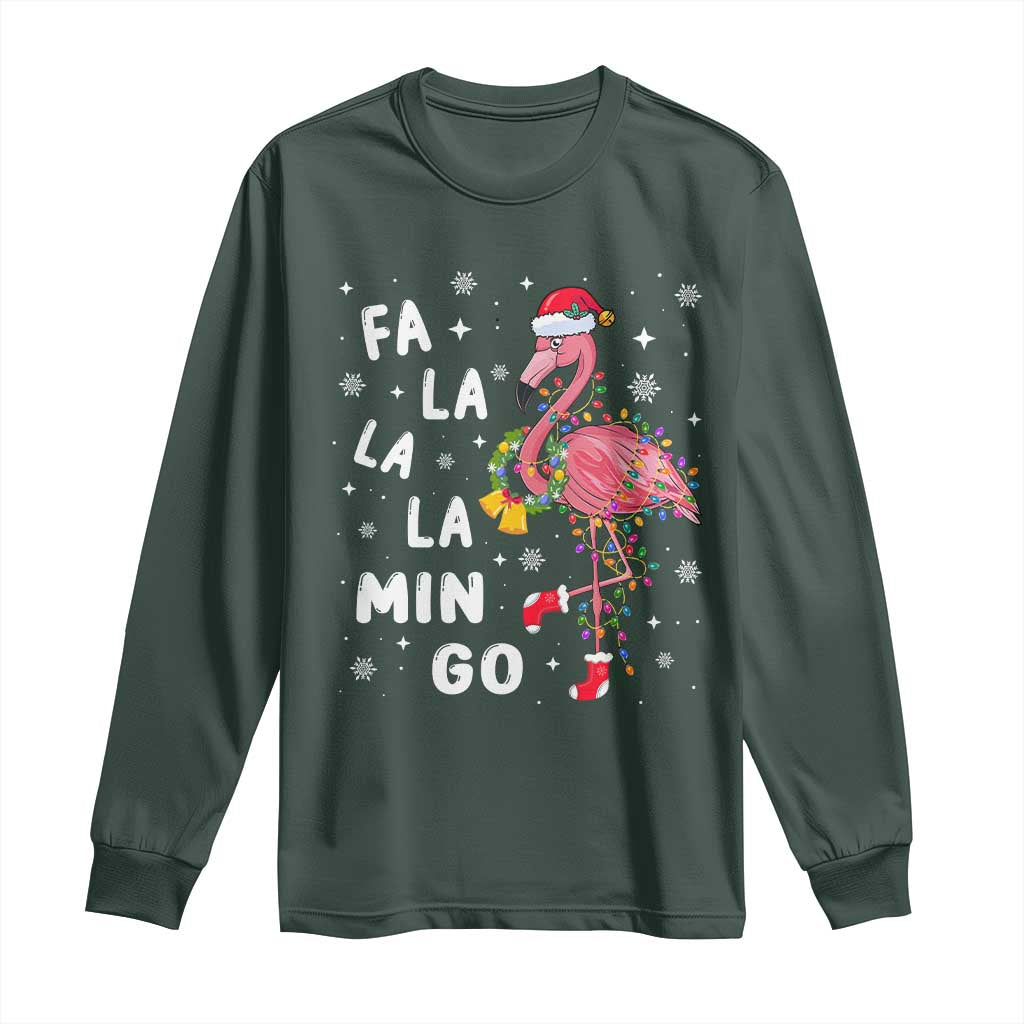 Christmas Flamingo Long Sleeve Shirt Hawaii Christmas Xmas Lights Tree