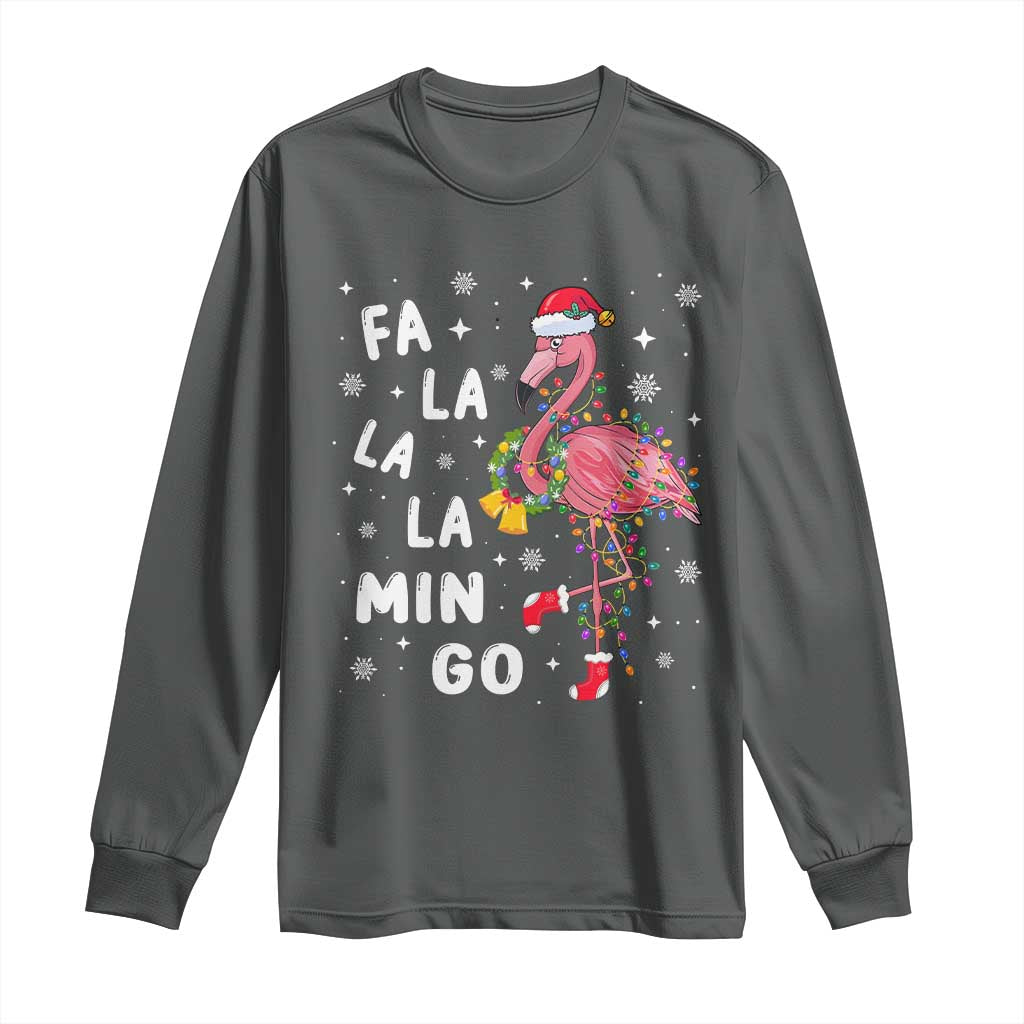 Christmas Flamingo Long Sleeve Shirt Hawaii Christmas Xmas Lights Tree