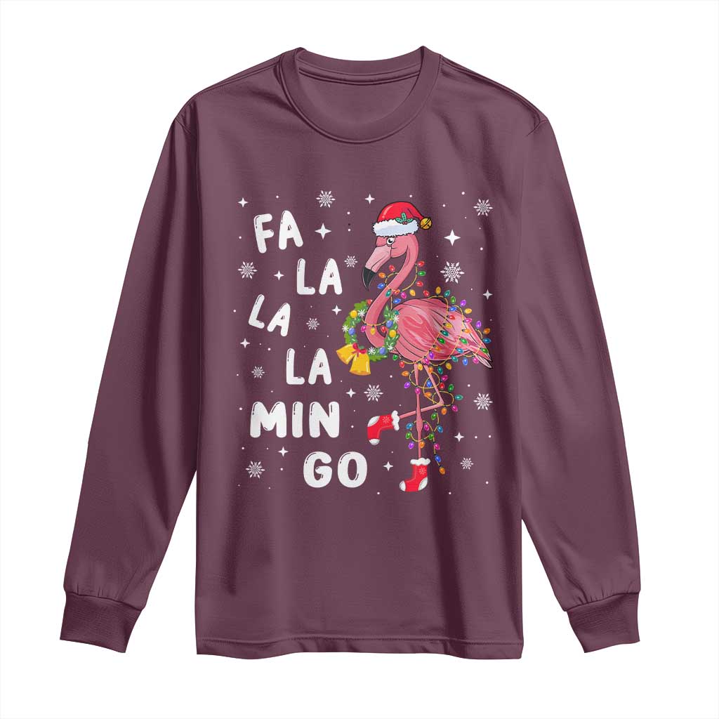 Christmas Flamingo Long Sleeve Shirt Hawaii Christmas Xmas Lights Tree
