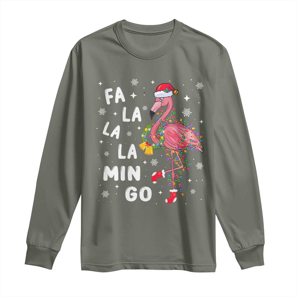 Christmas Flamingo Long Sleeve Shirt Hawaii Christmas Xmas Lights Tree