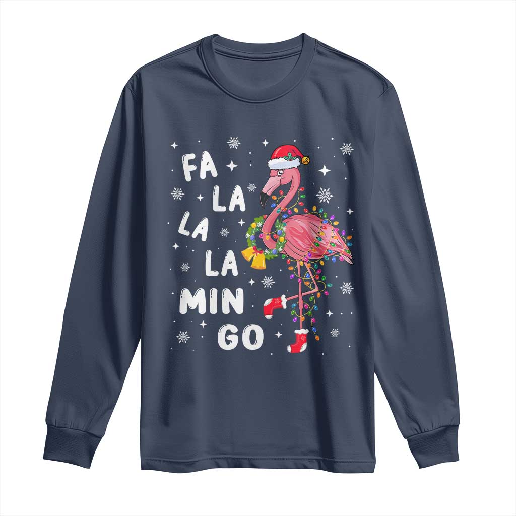 Christmas Flamingo Long Sleeve Shirt Hawaii Christmas Xmas Lights Tree