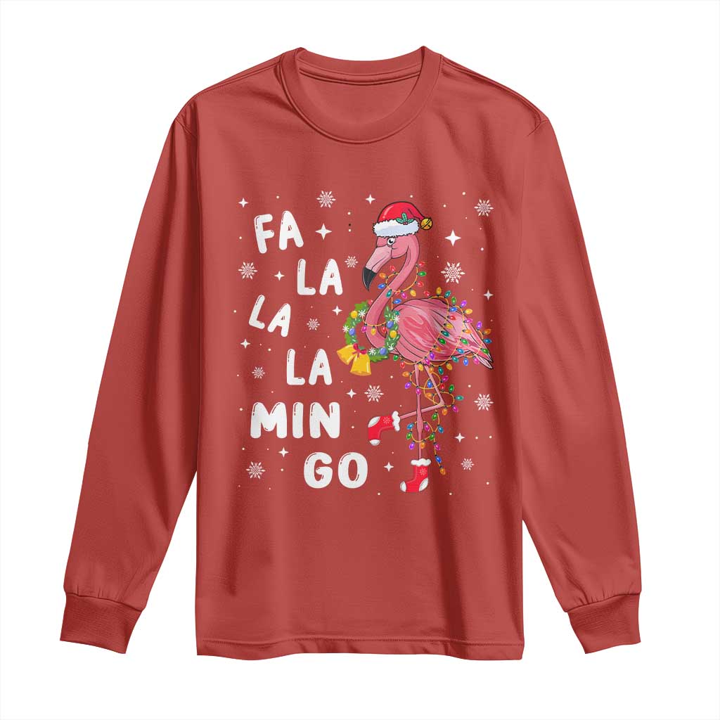 Christmas Flamingo Long Sleeve Shirt Hawaii Christmas Xmas Lights Tree