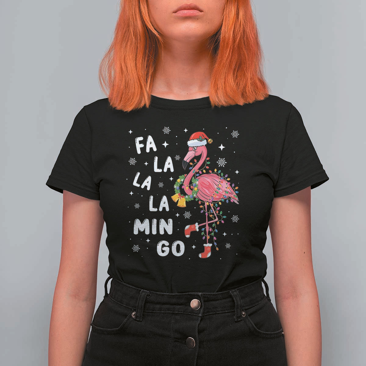 Christmas Flamingo T Shirt For Women Hawaii Christmas Xmas Lights Tree - Wonder Print Shop