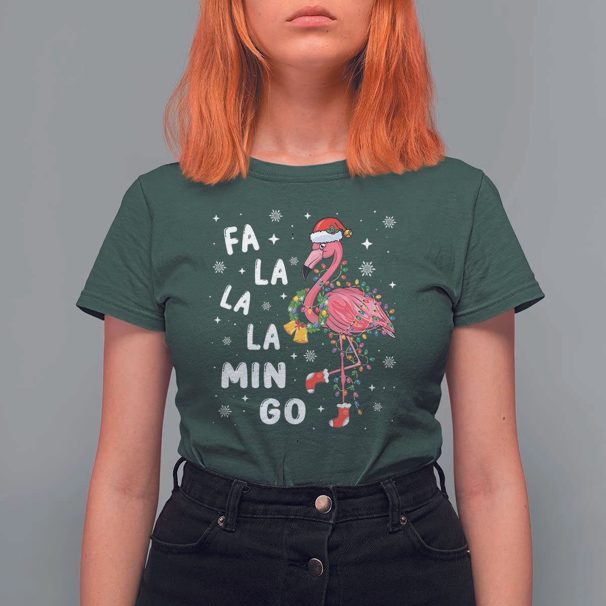 Christmas Flamingo T Shirt For Women Hawaii Christmas Xmas Lights Tree - Wonder Print Shop