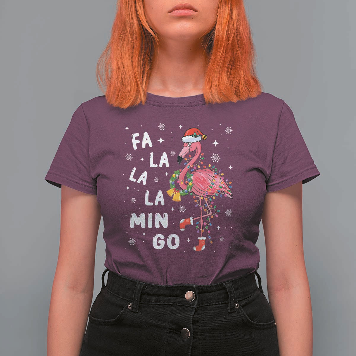 Christmas Flamingo T Shirt For Women Hawaii Christmas Xmas Lights Tree - Wonder Print Shop