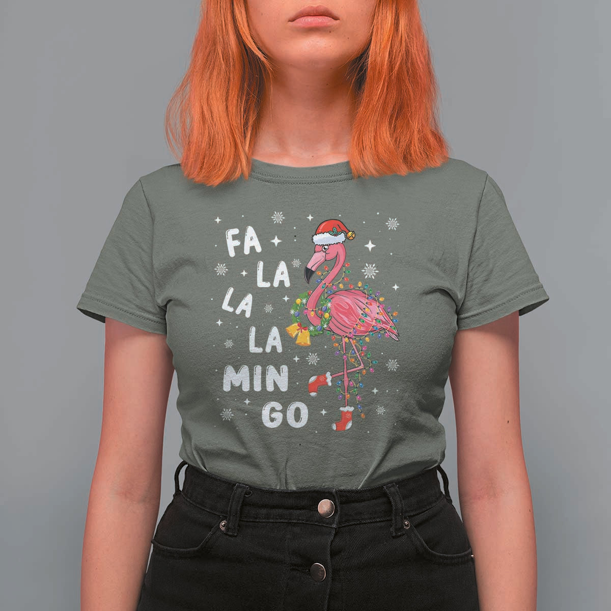 Christmas Flamingo T Shirt For Women Hawaii Christmas Xmas Lights Tree - Wonder Print Shop