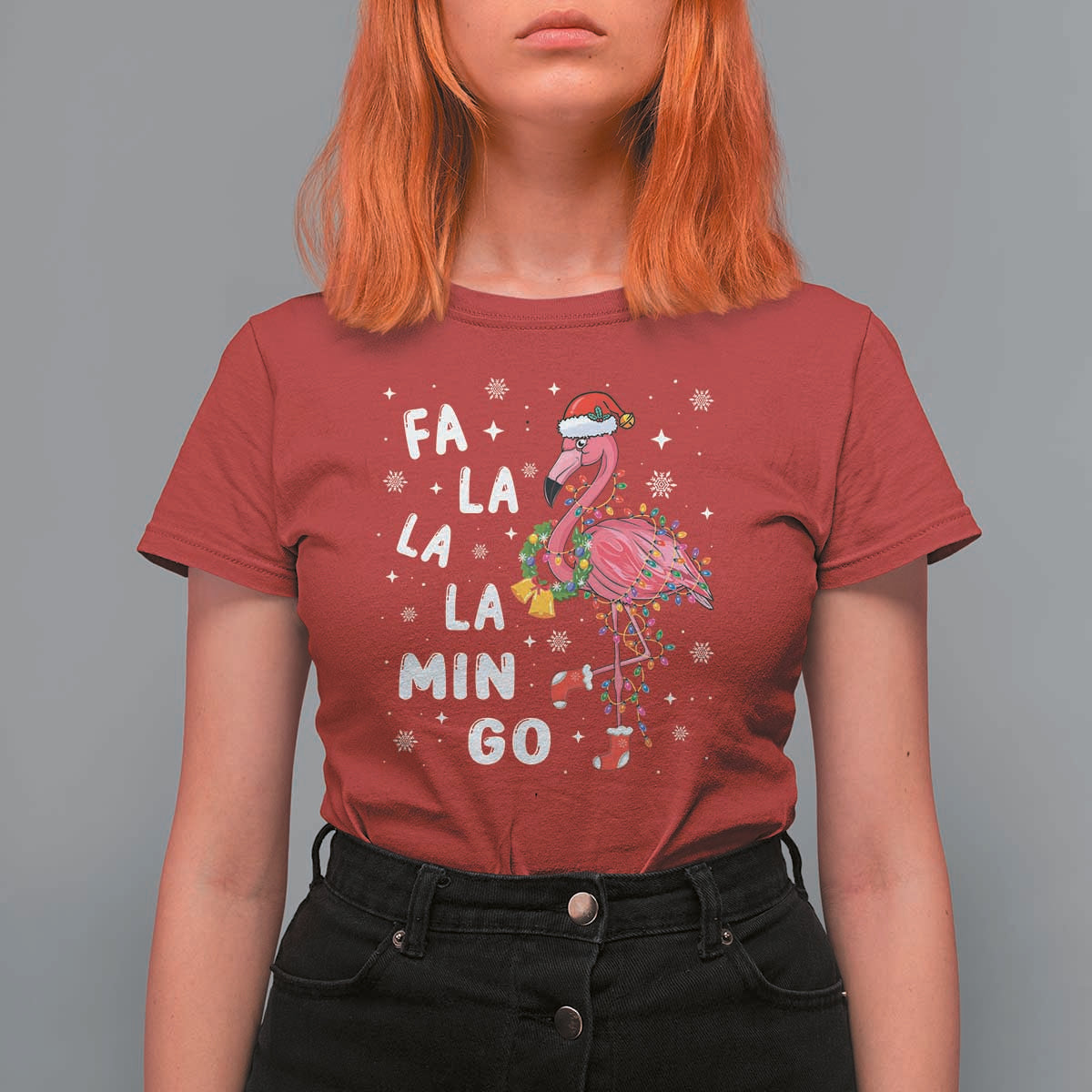 Christmas Flamingo T Shirt For Women Hawaii Christmas Xmas Lights Tree - Wonder Print Shop