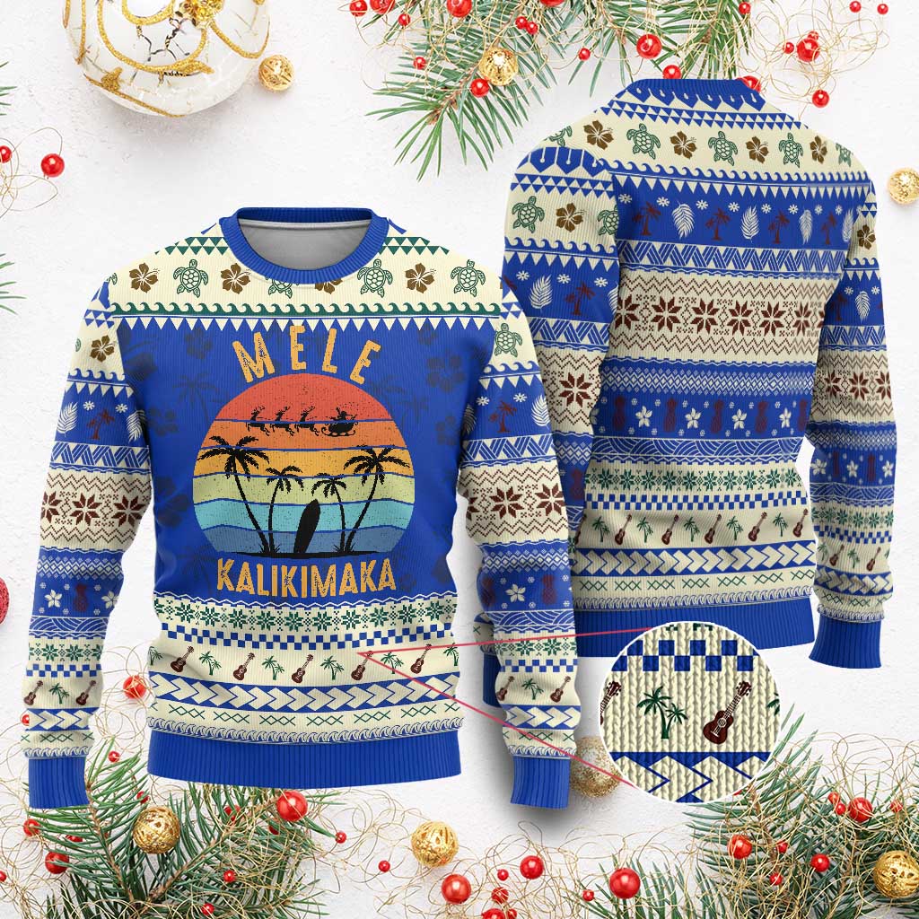 Mele Kalikimaka Hawaiian Christmas Ugly Christmas Sweater Retro Hawaii Island Palm Beach Surfboard Surf Xmas Family - Wonder Print Shop