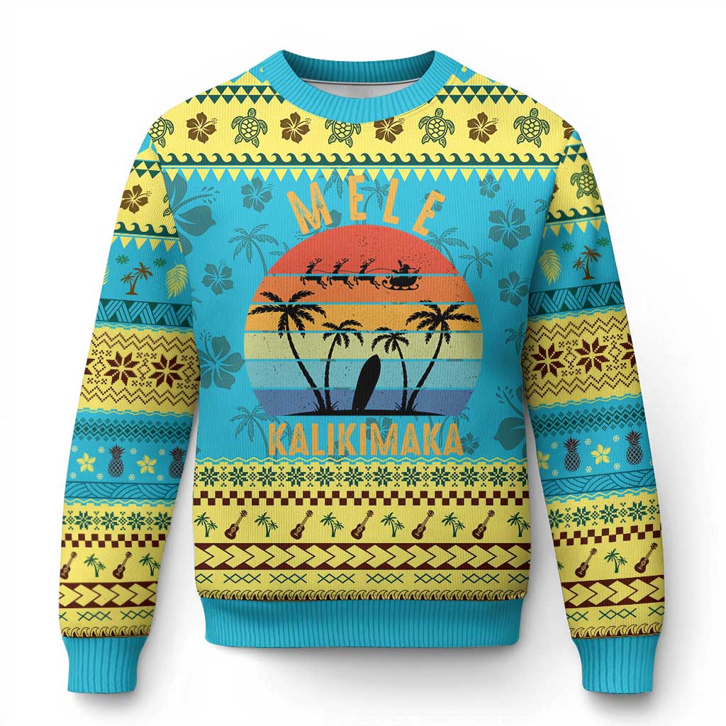 Mele Kalikimaka Hawaiian Christmas Ugly Christmas Sweater Retro Hawaii Island Palm Beach Surfboard Surf Xmas Family - Wonder Print Shop
