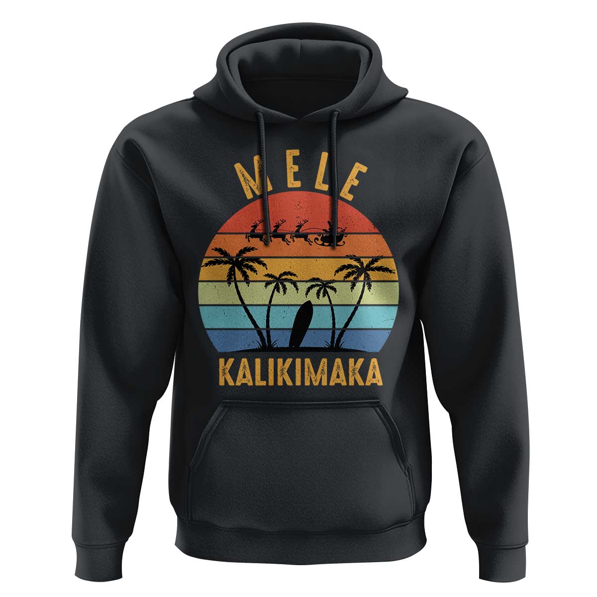 Mele Kalikimaka Hawaiian Christmas Hoodie Retro Hawaii Island Palm Beach Surfboard Surf Xmas Family