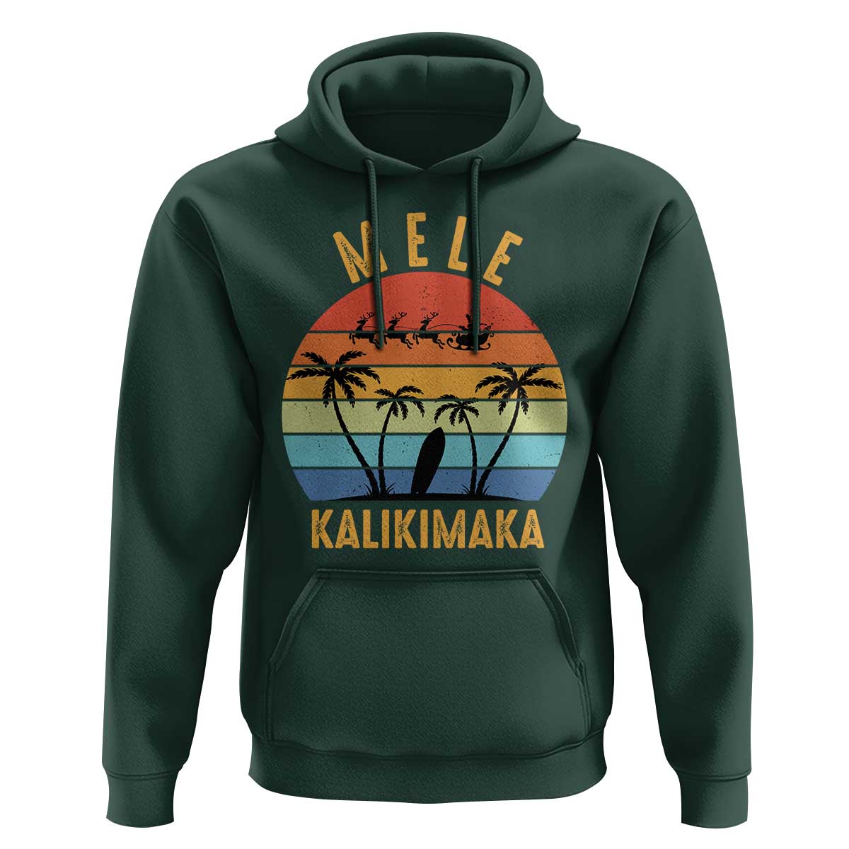 Mele Kalikimaka Hawaiian Christmas Hoodie Retro Hawaii Island Palm Beach Surfboard Surf Xmas Family