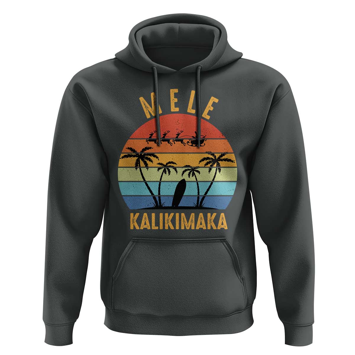 Mele Kalikimaka Hawaiian Christmas Hoodie Retro Hawaii Island Palm Beach Surfboard Surf Xmas Family