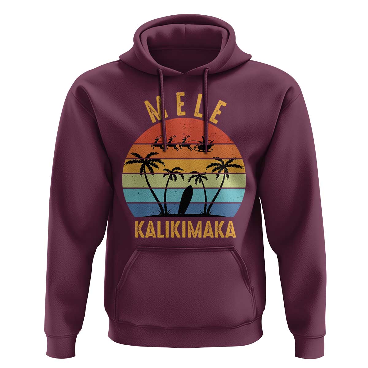 Mele Kalikimaka Hawaiian Christmas Hoodie Retro Hawaii Island Palm Beach Surfboard Surf Xmas Family