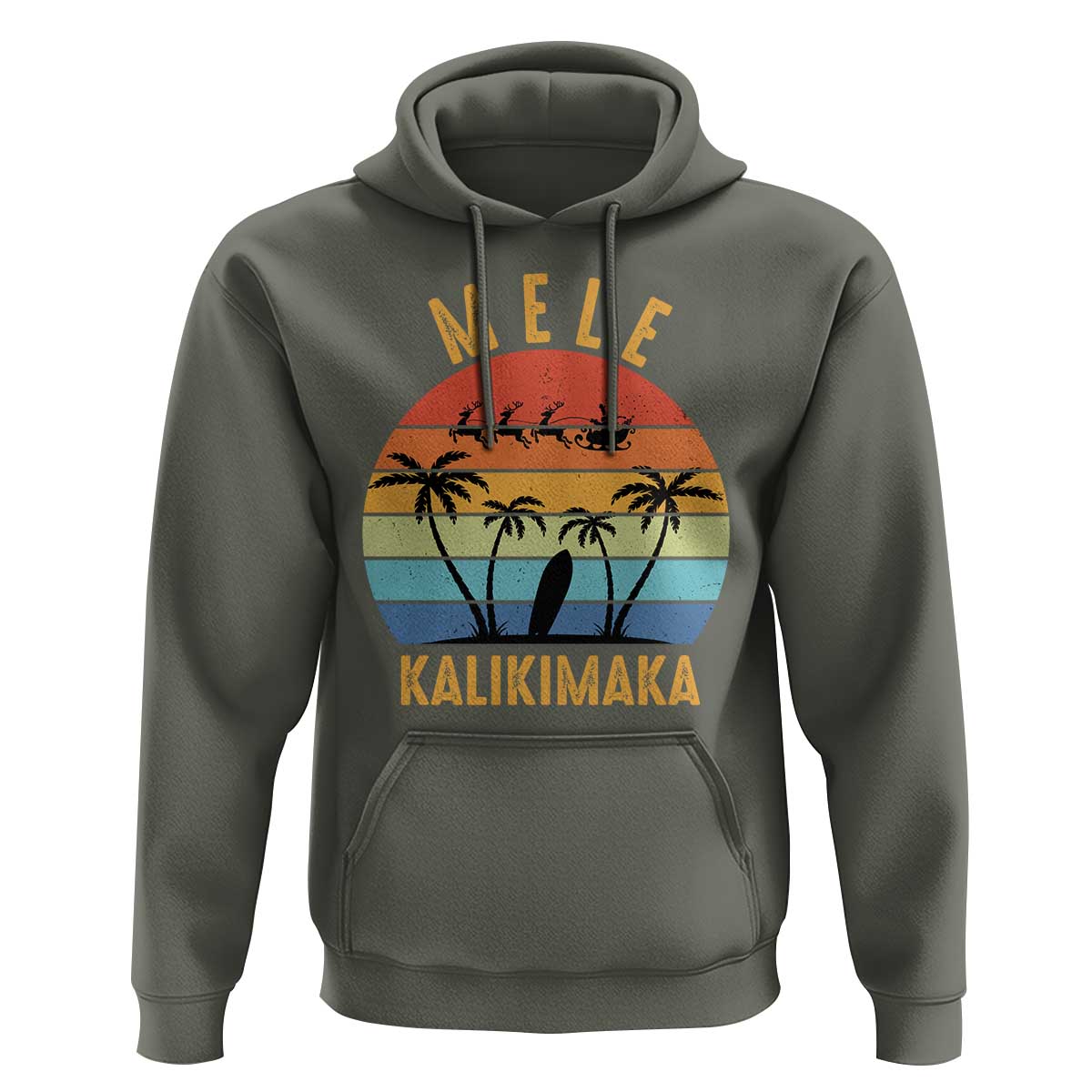 Mele Kalikimaka Hawaiian Christmas Hoodie Retro Hawaii Island Palm Beach Surfboard Surf Xmas Family