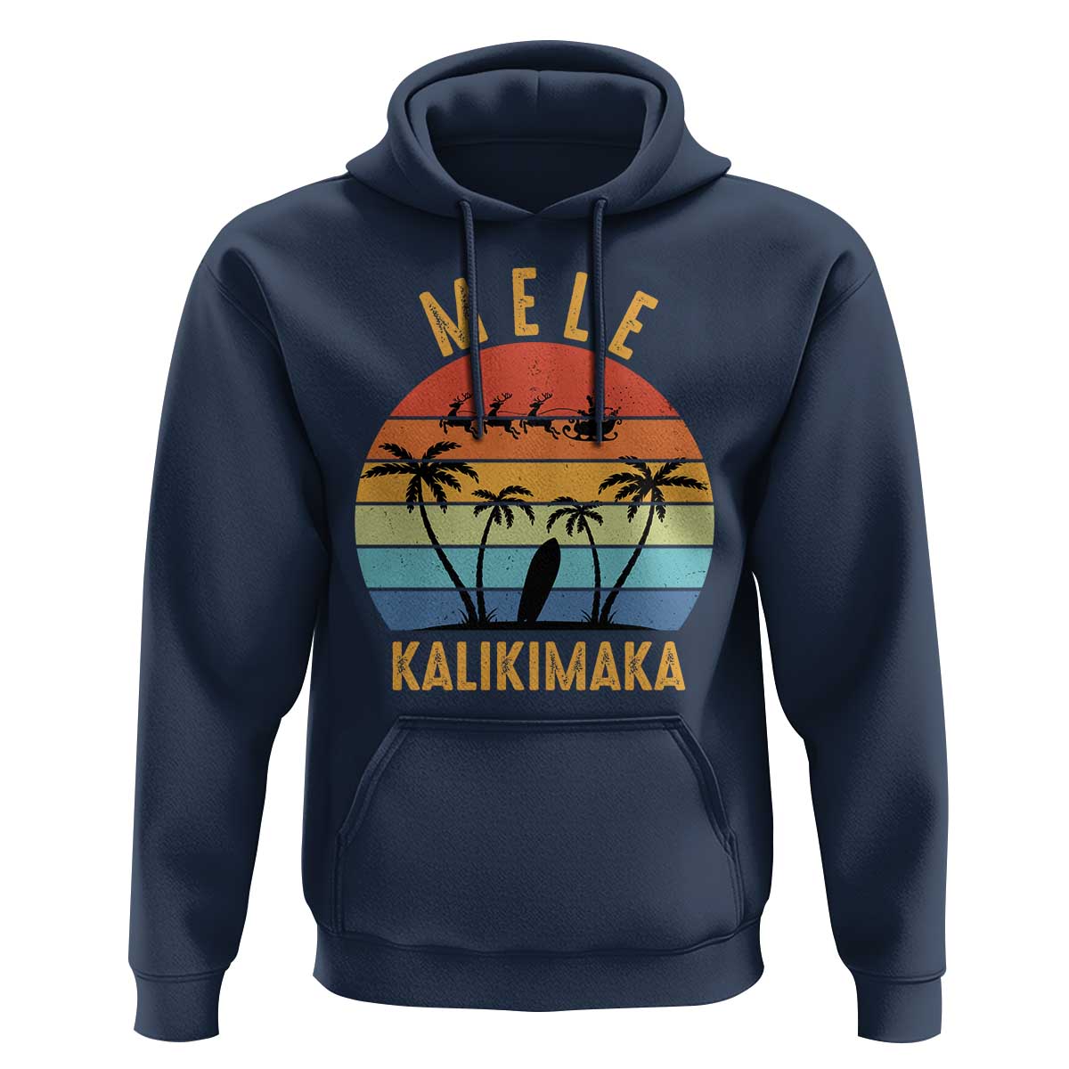 Mele Kalikimaka Hawaiian Christmas Hoodie Retro Hawaii Island Palm Beach Surfboard Surf Xmas Family