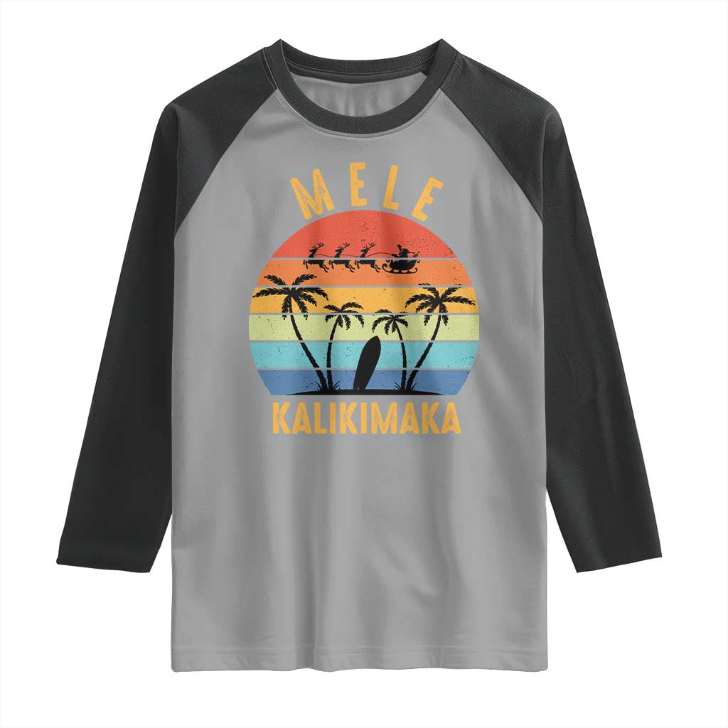 Mele Kalikimaka Hawaiian Christmas Raglan Shirt Retro Hawaii Island Palm Beach Surfboard Surf Xmas Family