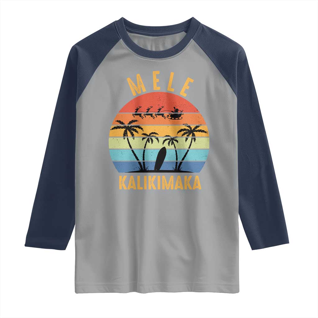 Mele Kalikimaka Hawaiian Christmas Raglan Shirt Retro Hawaii Island Palm Beach Surfboard Surf Xmas Family