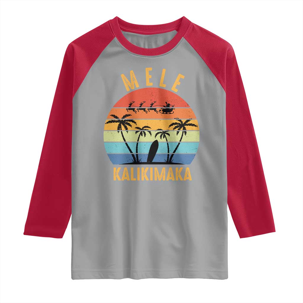 Mele Kalikimaka Hawaiian Christmas Raglan Shirt Retro Hawaii Island Palm Beach Surfboard Surf Xmas Family