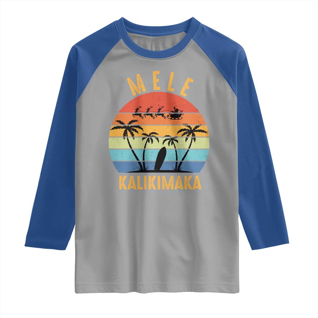 Mele Kalikimaka Hawaiian Christmas Raglan Shirt Retro Hawaii Island Palm Beach Surfboard Surf Xmas Family