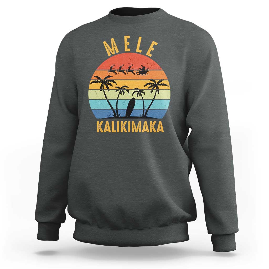 Mele Kalikimaka Hawaiian Christmas Sweatshirt Retro Hawaii Island Palm Beach Surfboard Surf Xmas Family - Wonder Print Shop