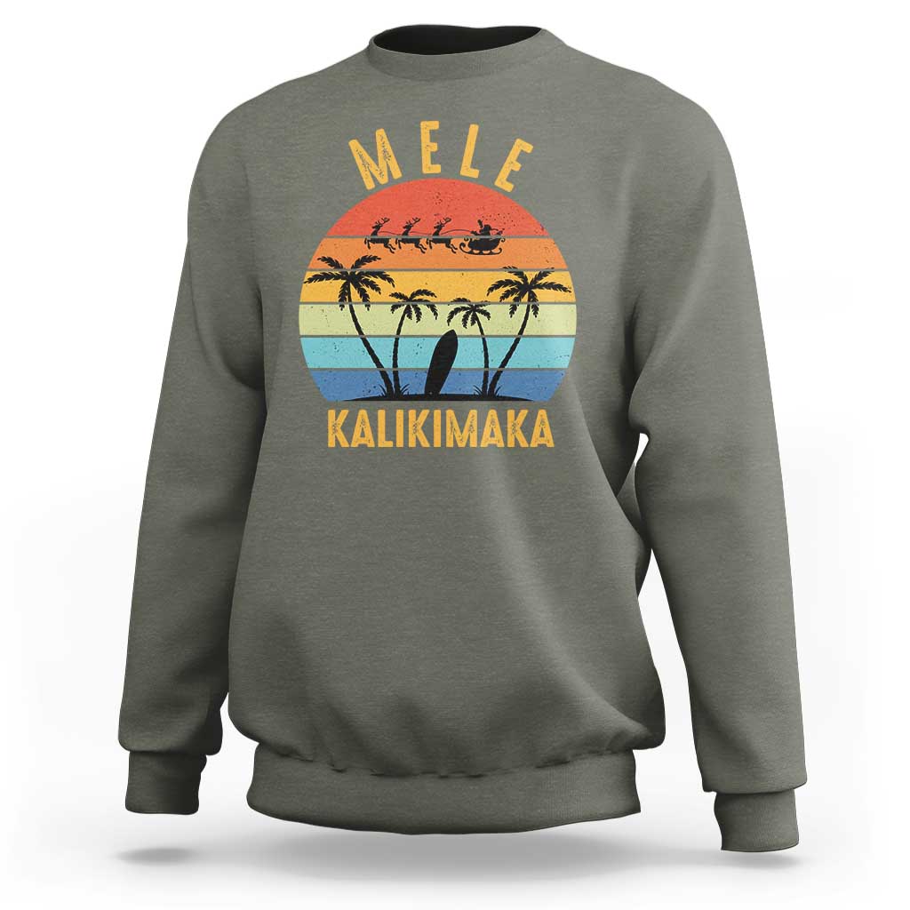 Mele Kalikimaka Hawaiian Christmas Sweatshirt Retro Hawaii Island Palm Beach Surfboard Surf Xmas Family - Wonder Print Shop