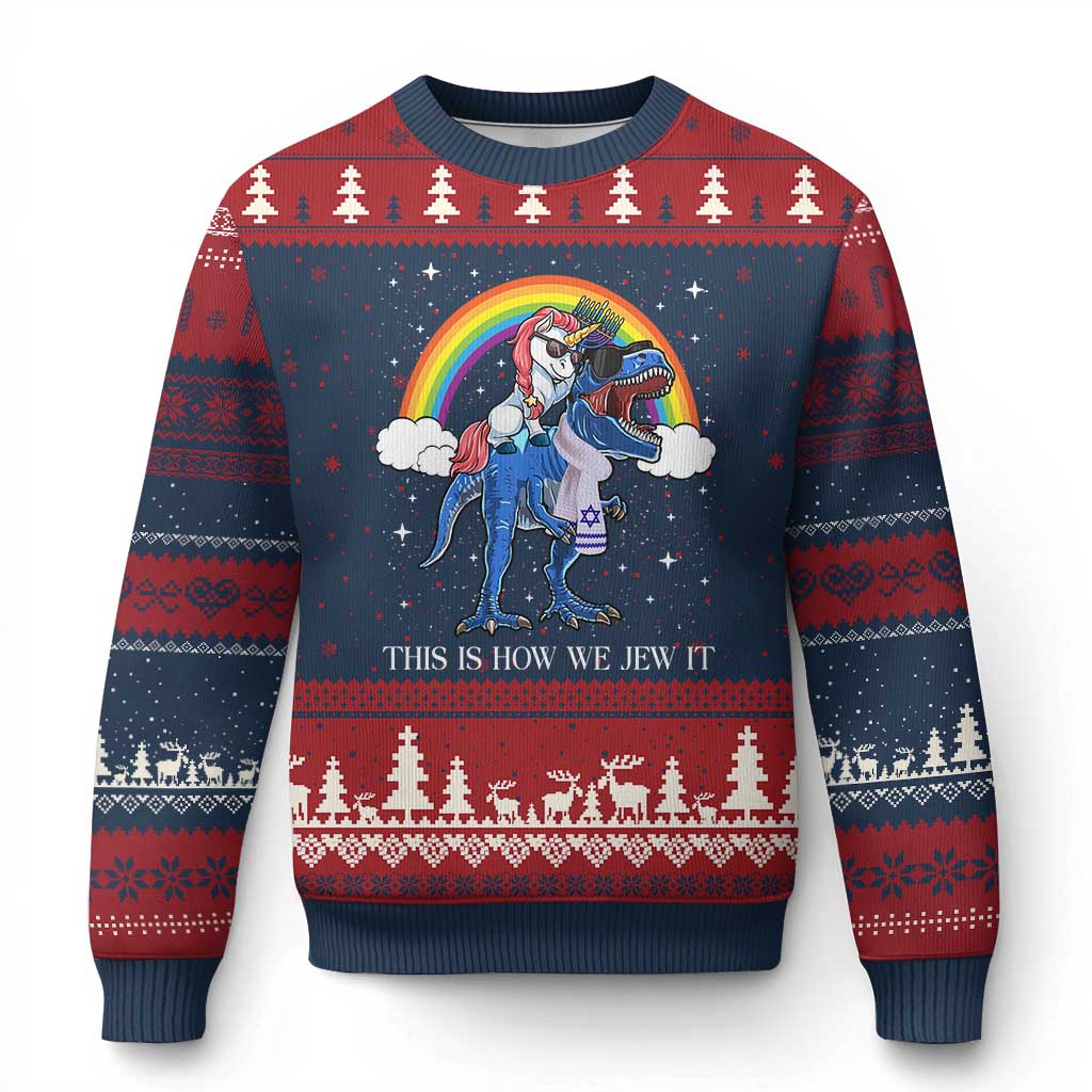 Funny Hanukkah Ugly Christmas Sweater Jewnicorn This Is How We Jew It - Wonder Print Shop