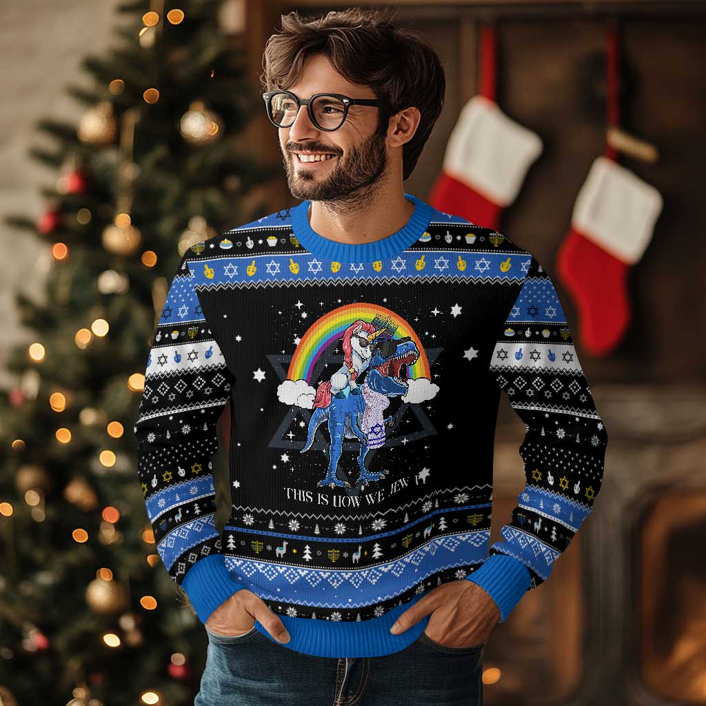 Funny Hanukkah Hanukkah Ugly Sweater Jewnicorn This Is How We Jew It - Wonder Print Shop
