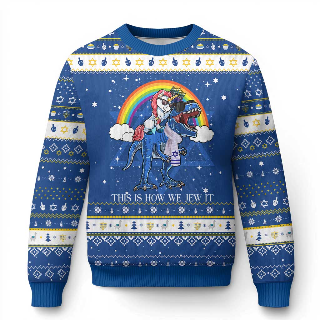 Funny Hanukkah Hanukkah Ugly Sweater Jewnicorn This Is How We Jew It - Wonder Print Shop