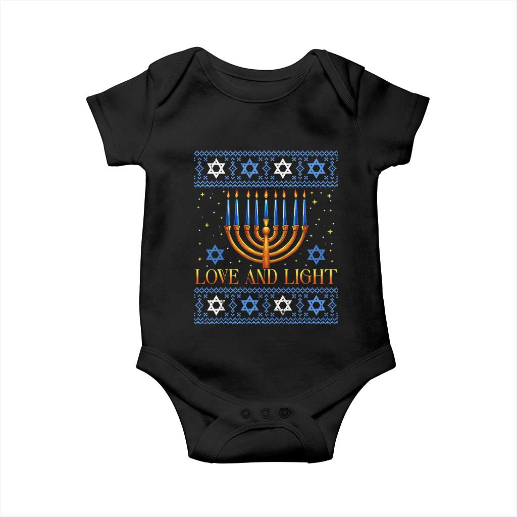 Ugly Hanukkah Baby Onesie Love and Light Jew Menorah Jewish Chanukah - Wonder Print Shop
