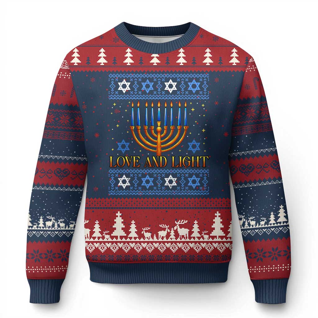 Ugly Hanukkah Ugly Christmas Sweater Love and Light Jew Menorah Jewish Chanukah - Wonder Print Shop