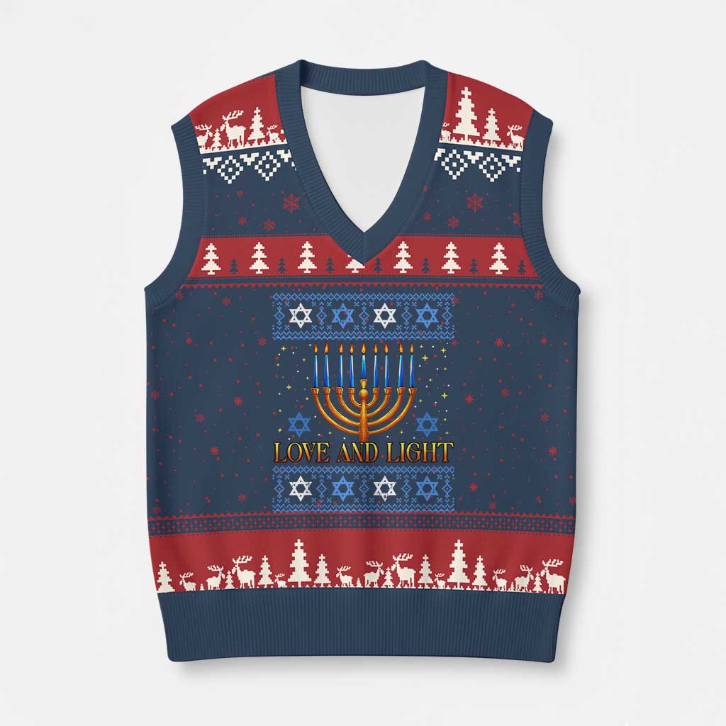 Ugly Hanukkah V-Neck Knit Sweater Vest Love and Light Jew Menorah Jewish Chanukah - Wonder Print Shop