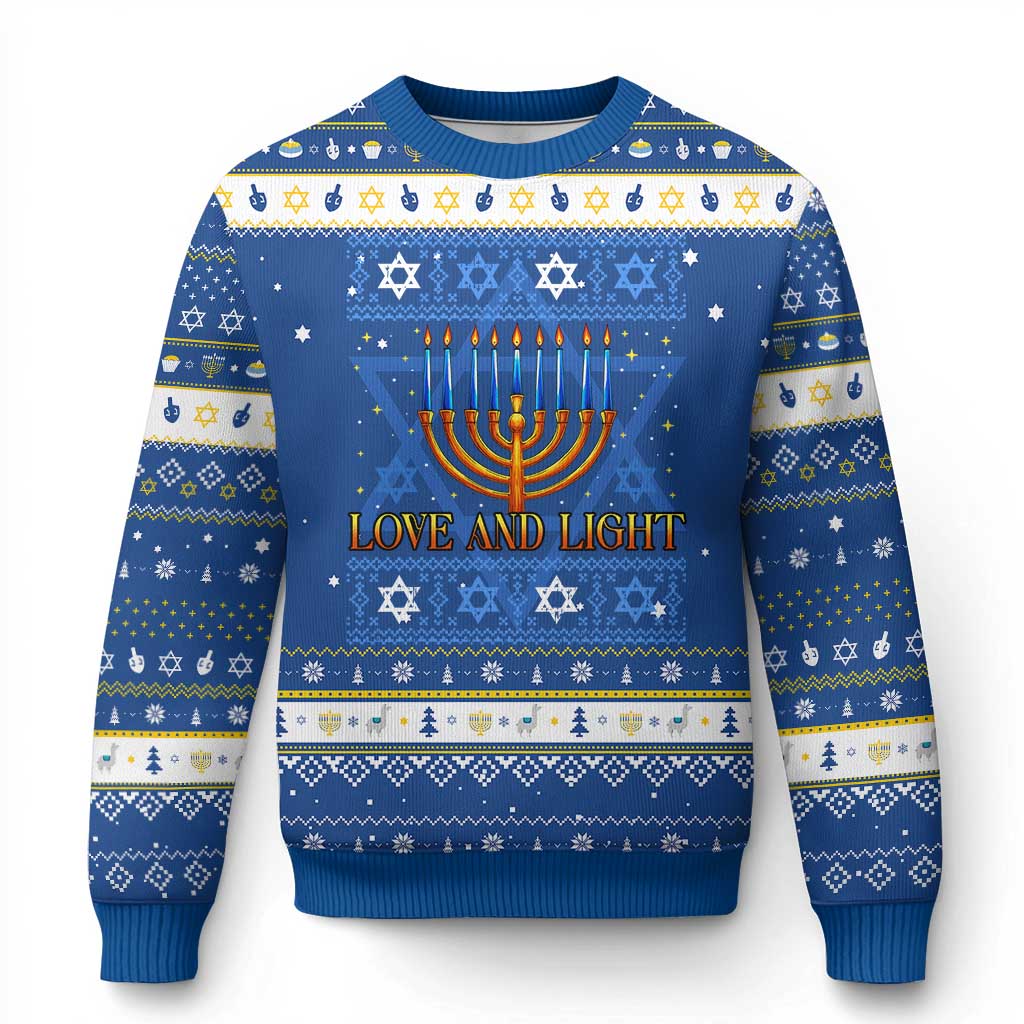 Ugly Hanukkah Hanukkah Ugly Sweater Love and Light Jew Menorah Jewish Chanukah - Wonder Print Shop