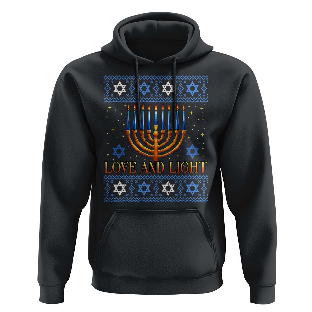 Ugly Hanukkah Hoodie Love and Light Jew Menorah Jewish Chanukah - Wonder Print Shop