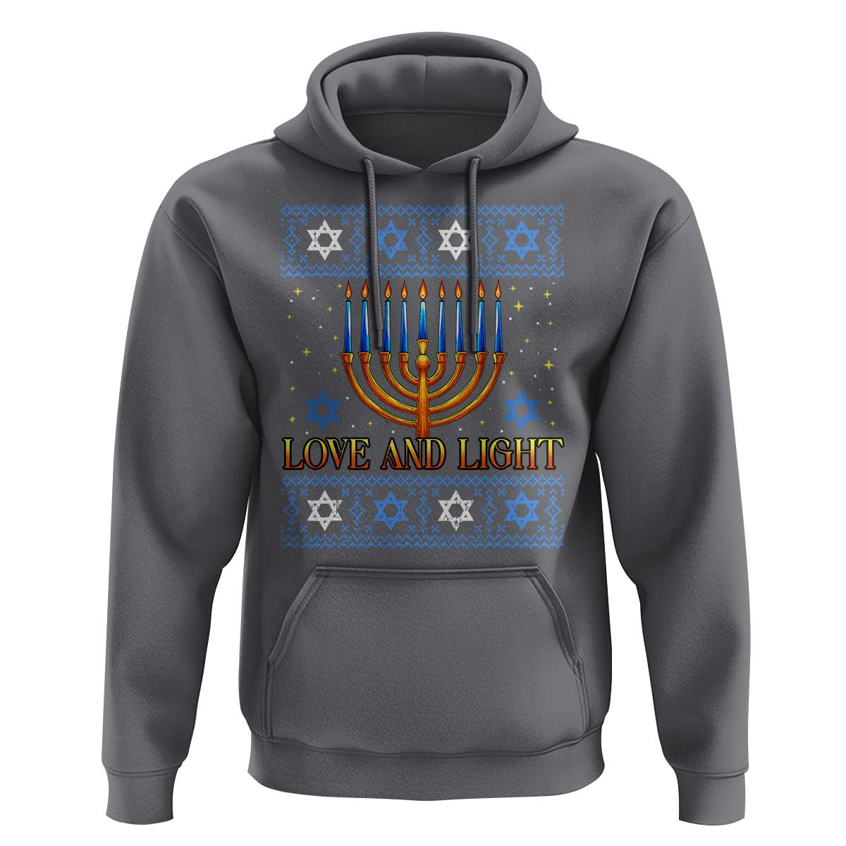 Ugly Hanukkah Hoodie Love and Light Jew Menorah Jewish Chanukah - Wonder Print Shop
