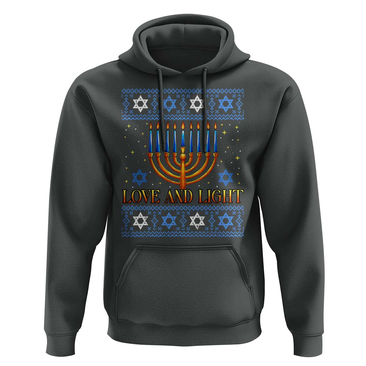 Ugly Hanukkah Hoodie Love and Light Jew Menorah Jewish Chanukah - Wonder Print Shop