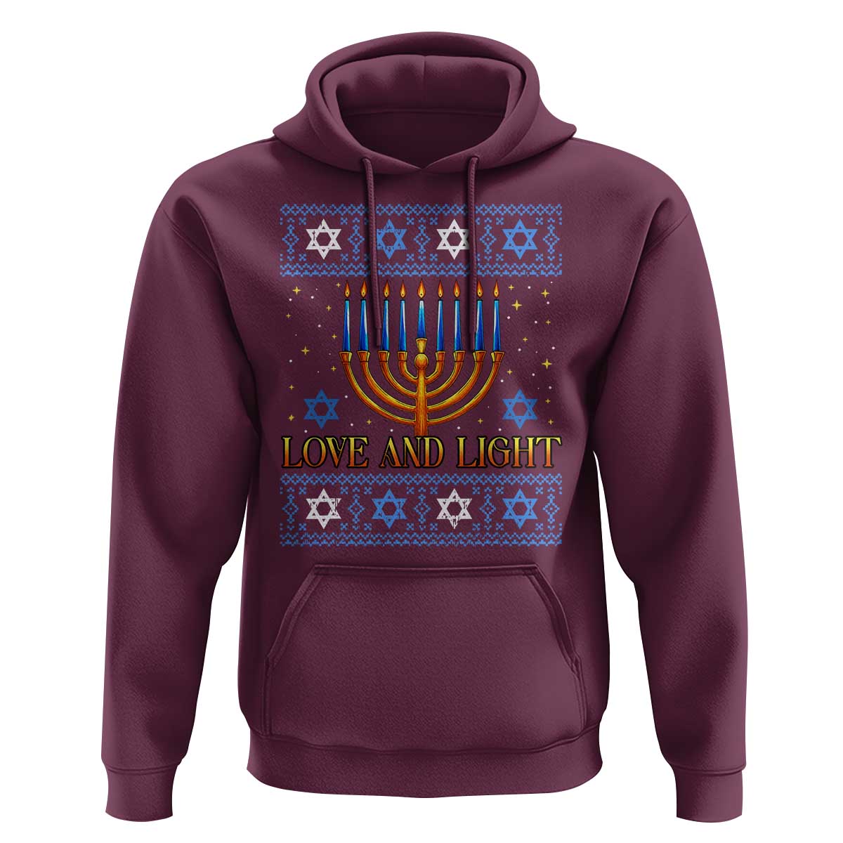 Ugly Hanukkah Hoodie Love and Light Jew Menorah Jewish Chanukah - Wonder Print Shop