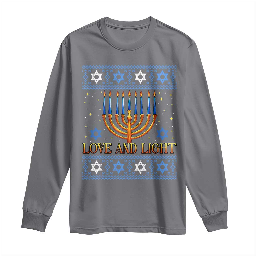 Ugly Hanukkah Long Sleeve Shirt Love and Light Jew Menorah Jewish Chanukah - Wonder Print Shop