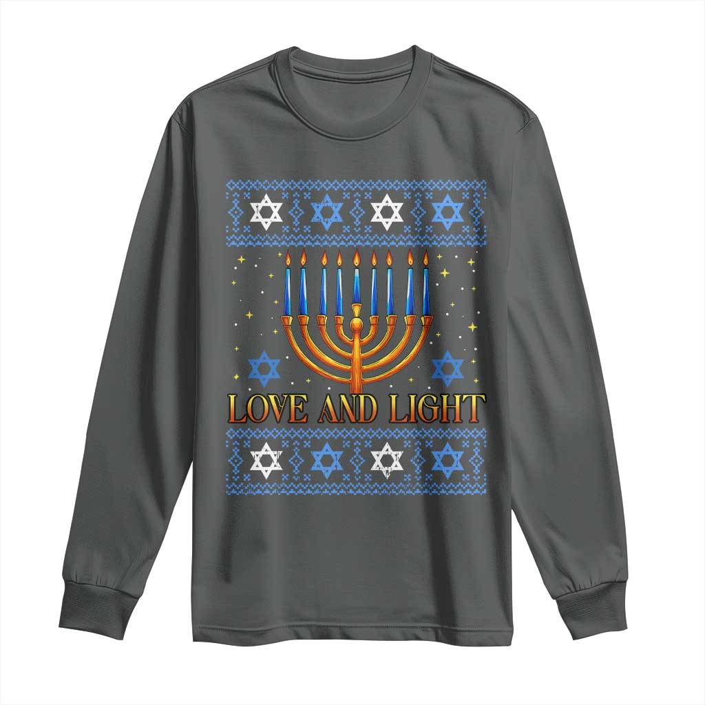 Ugly Hanukkah Long Sleeve Shirt Love and Light Jew Menorah Jewish Chanukah - Wonder Print Shop