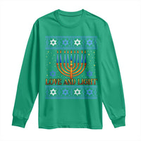 Ugly Hanukkah Long Sleeve Shirt Love and Light Jew Menorah Jewish Chanukah - Wonder Print Shop