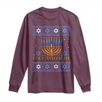 Ugly Hanukkah Long Sleeve Shirt Love and Light Jew Menorah Jewish Chanukah - Wonder Print Shop