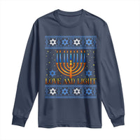 Ugly Hanukkah Long Sleeve Shirt Love and Light Jew Menorah Jewish Chanukah - Wonder Print Shop