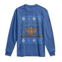 Ugly Hanukkah Long Sleeve Shirt Love and Light Jew Menorah Jewish Chanukah - Wonder Print Shop