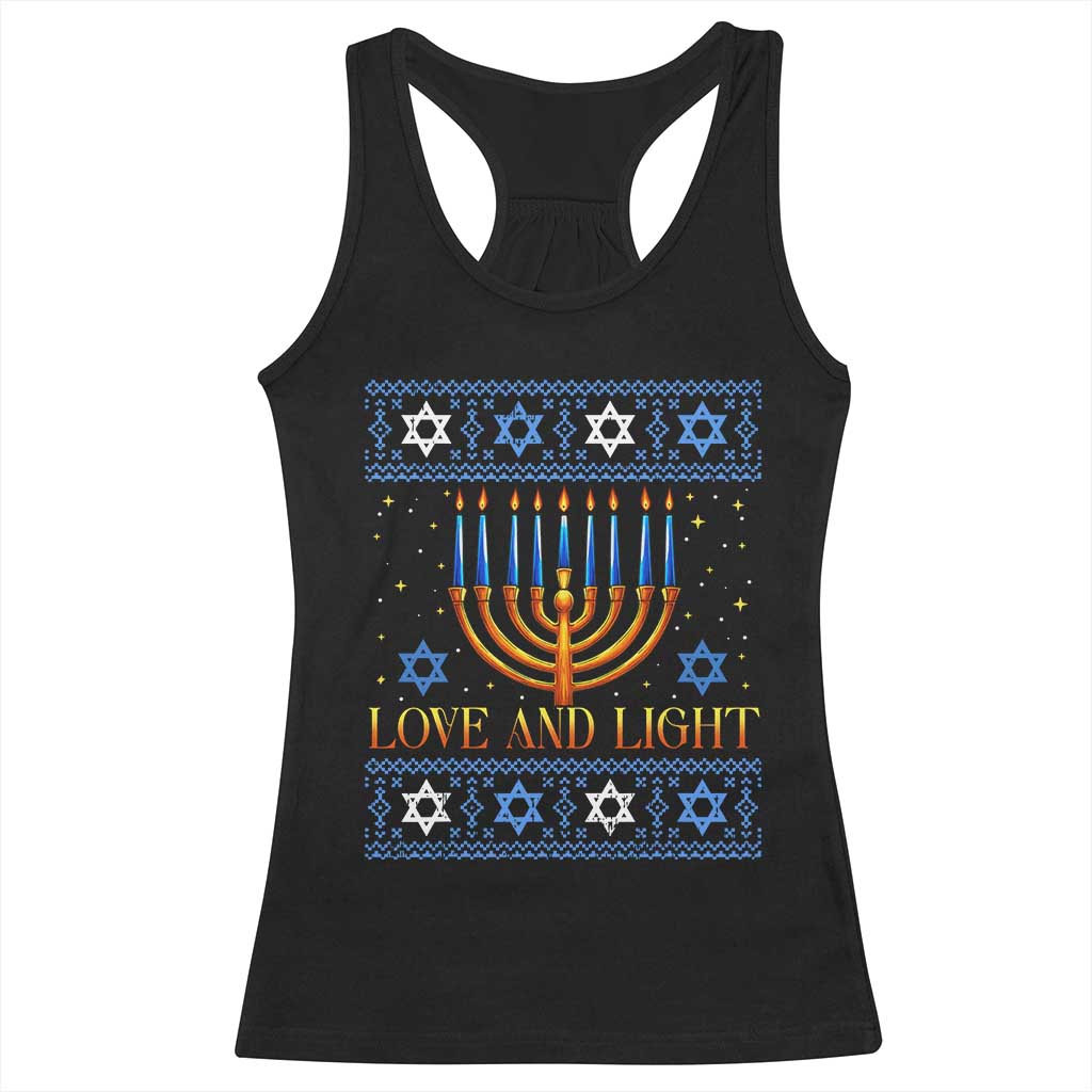 Ugly Hanukkah Racerback Tank Top Love and Light Jew Menorah Jewish Chanukah - Wonder Print Shop